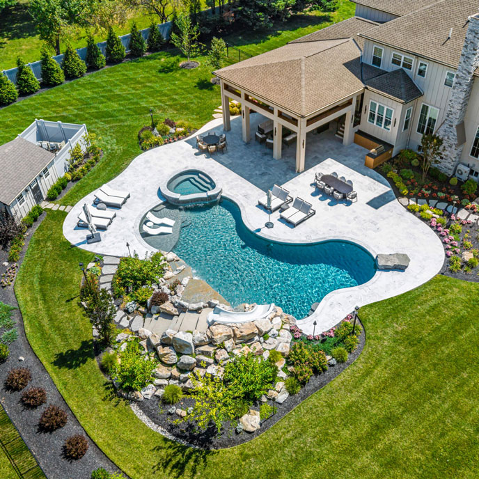 Freeform Pool With Raised Spa and Covered Patio In Ambler, PA